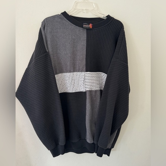 Sasson Other - Vintage VTG Sasson Geometric Striped Black Knit Adult XL Crewneck Sweater Mens